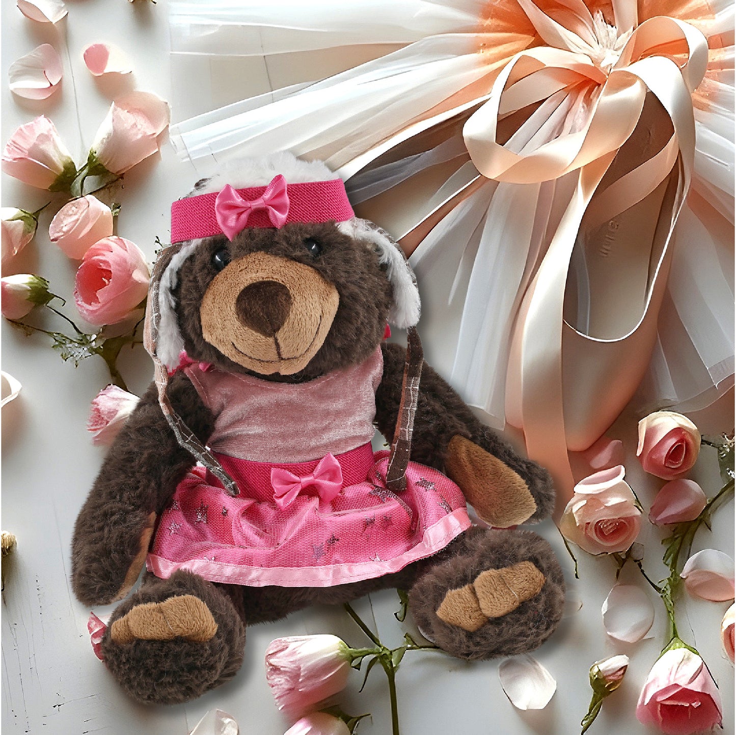 SUPER SOFT PLUSH WITH CLOTHES  - BROWN BEAR WITH BALLERINA DRESS UP