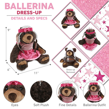 SUPER SOFT PLUSH WITH CLOTHES  - BROWN BEAR WITH BALLERINA DRESS UP