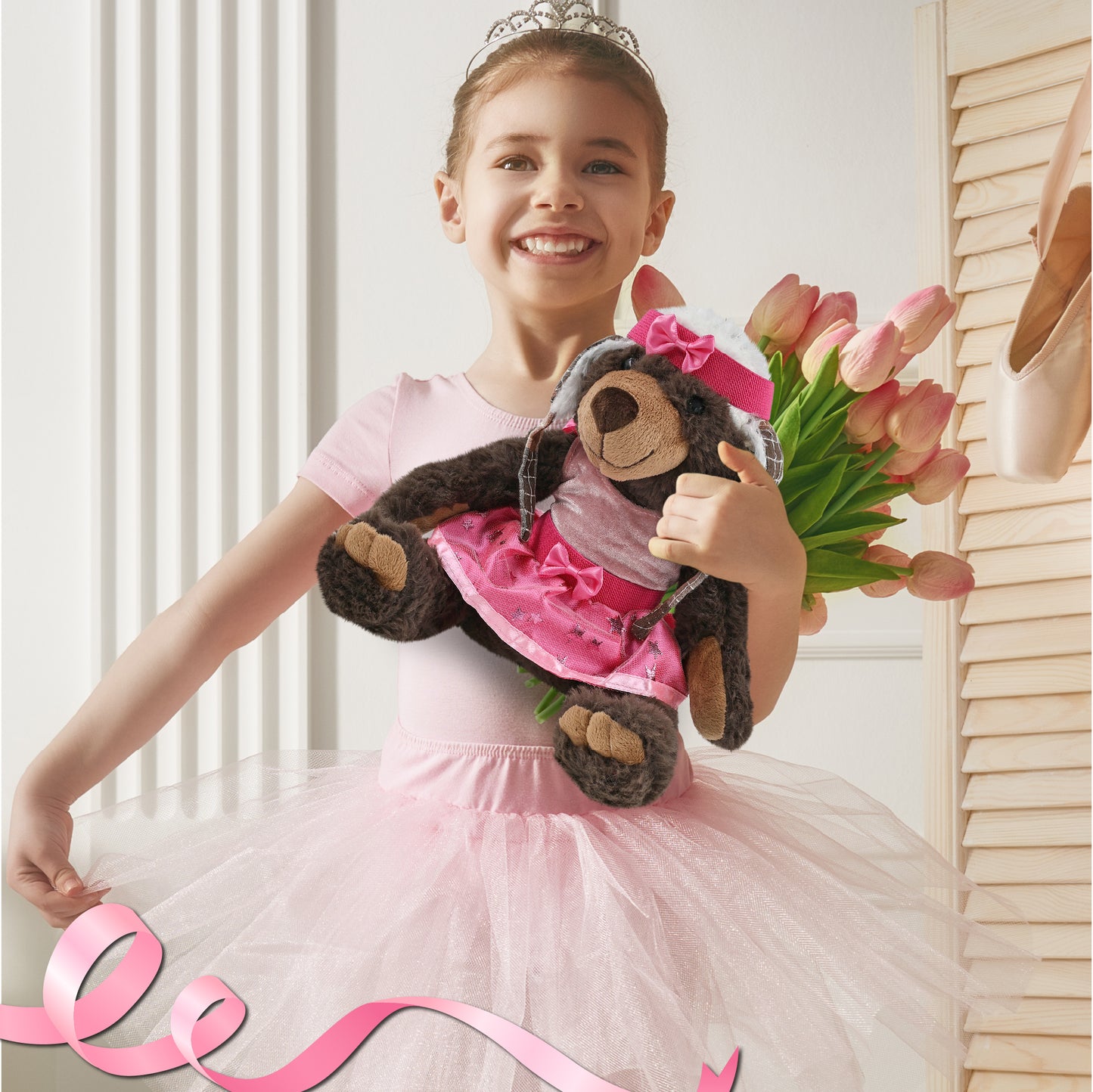 SUPER SOFT PLUSH WITH CLOTHES  - BROWN BEAR WITH BALLERINA DRESS UP