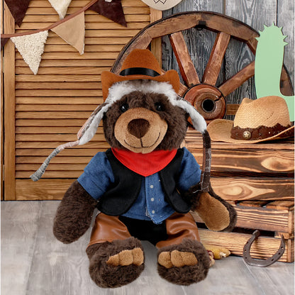 SUPER SOFT PLUSH WITH CLOTHES  - BROWN BEAR With COWBOY Dress Up