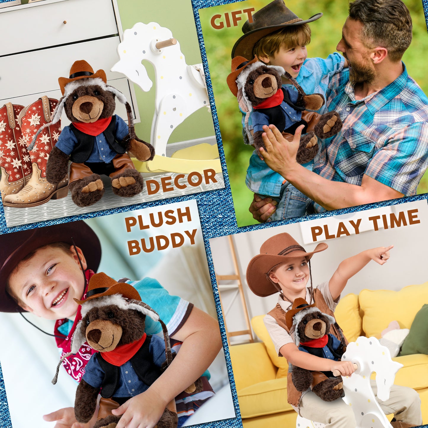 SUPER SOFT PLUSH WITH CLOTHES  - BROWN BEAR With COWBOY Dress Up