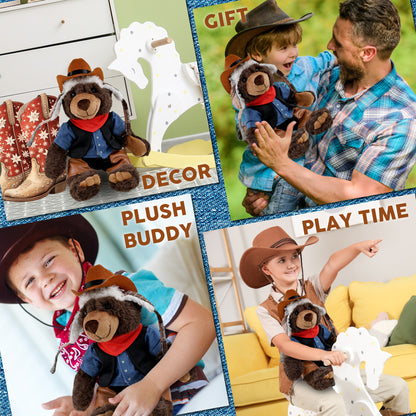 SUPER SOFT PLUSH WITH CLOTHES  - BROWN BEAR With COWBOY Dress Up