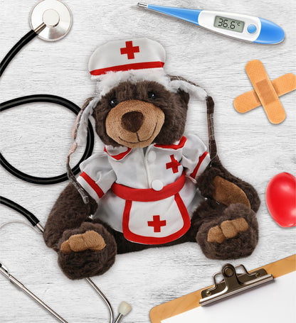 SUPER SOFT PLUSH WITH CLOTHES  - BROWN BEAR NURSE