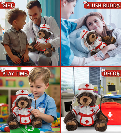SUPER SOFT PLUSH WITH CLOTHES  - BROWN BEAR NURSE