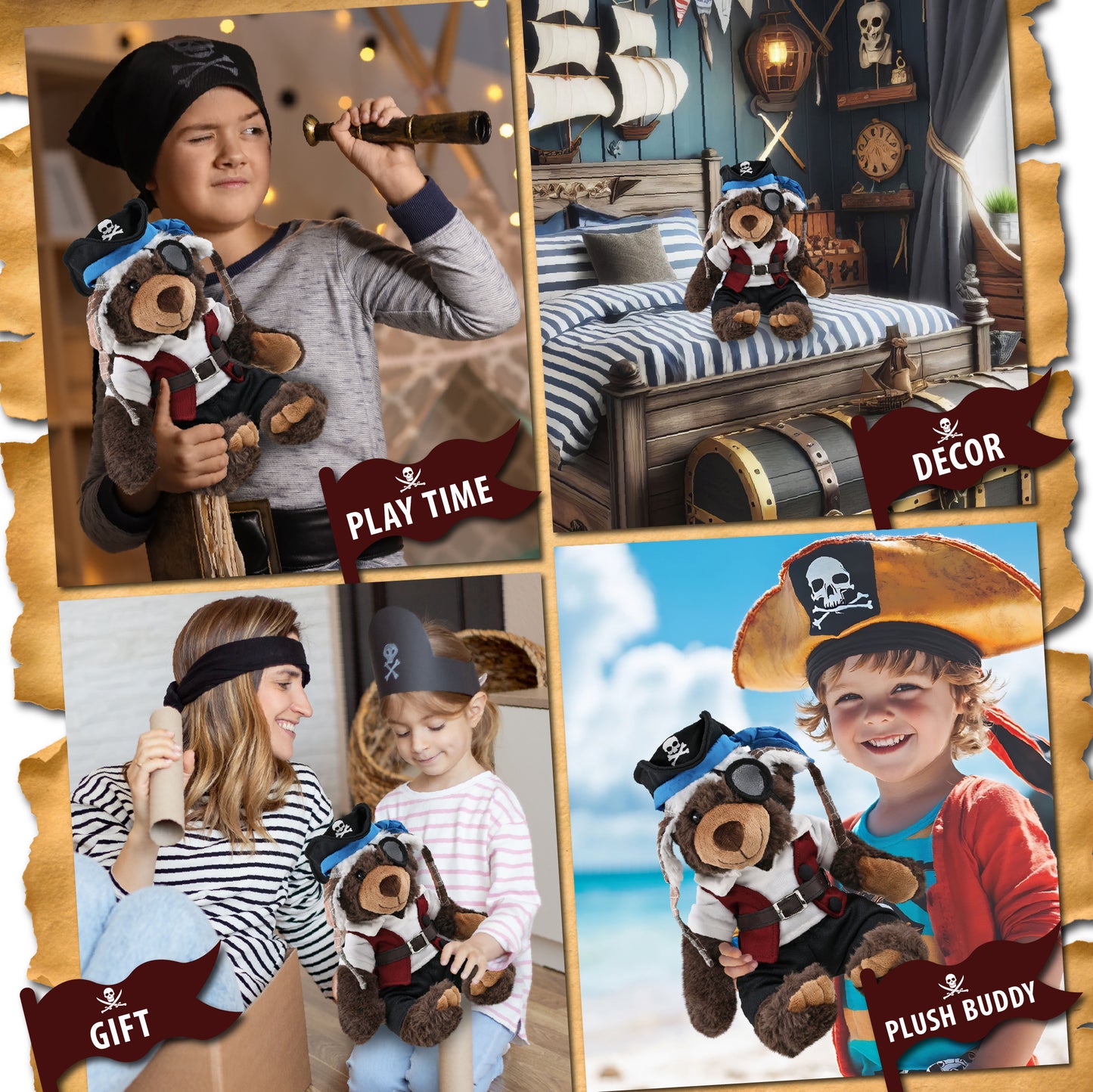 SUPER SOFT PLUSH WITH CLOTHES  - BROWN BEAR PIRATE DRESS UP