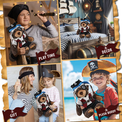SUPER SOFT PLUSH WITH CLOTHES  - BROWN BEAR PIRATE DRESS UP