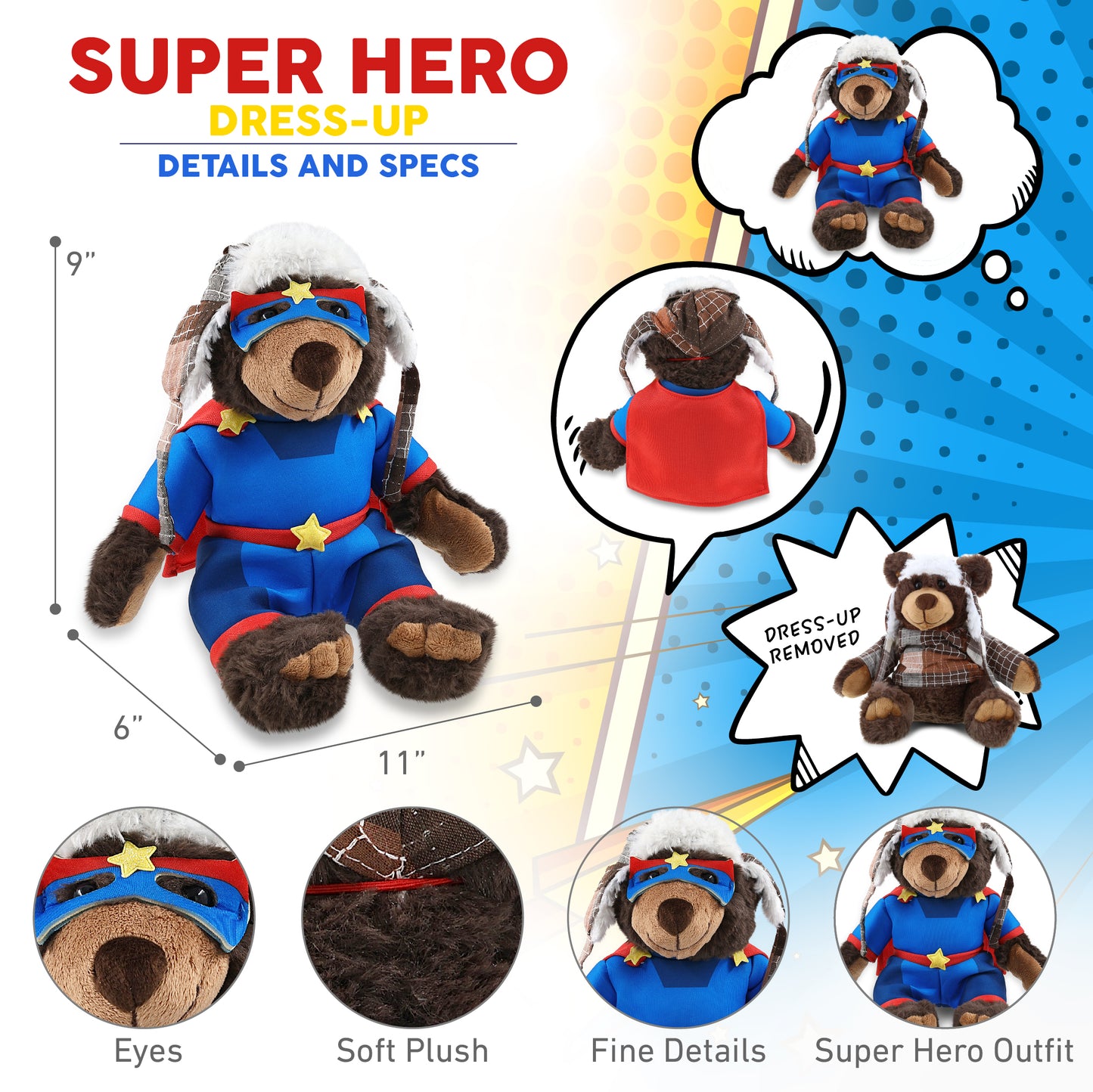 SUPER SOFT PLUSH WITH CLOTHES  - BROWN BEAR With SUPER HERO Dress Up
