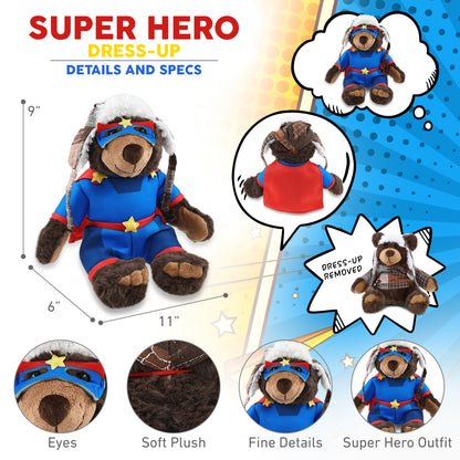 SUPER SOFT PLUSH WITH CLOTHES  - BROWN BEAR With SUPER HERO Dress Up