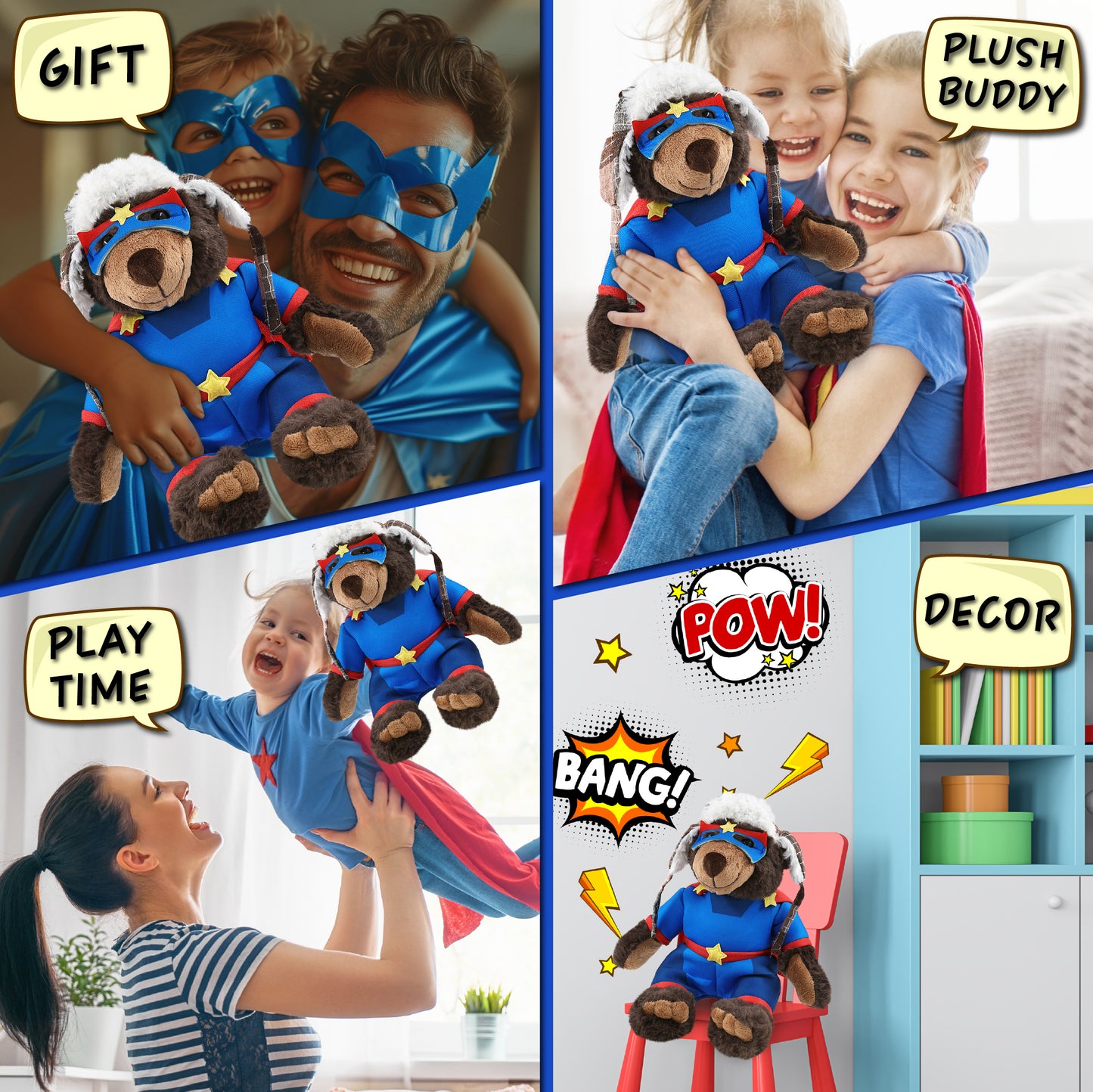 SUPER SOFT PLUSH WITH CLOTHES  - BROWN BEAR With SUPER HERO Dress Up