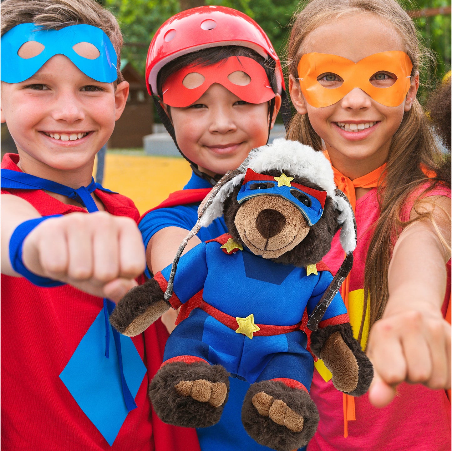 SUPER SOFT PLUSH WITH CLOTHES  - BROWN BEAR With SUPER HERO Dress Up