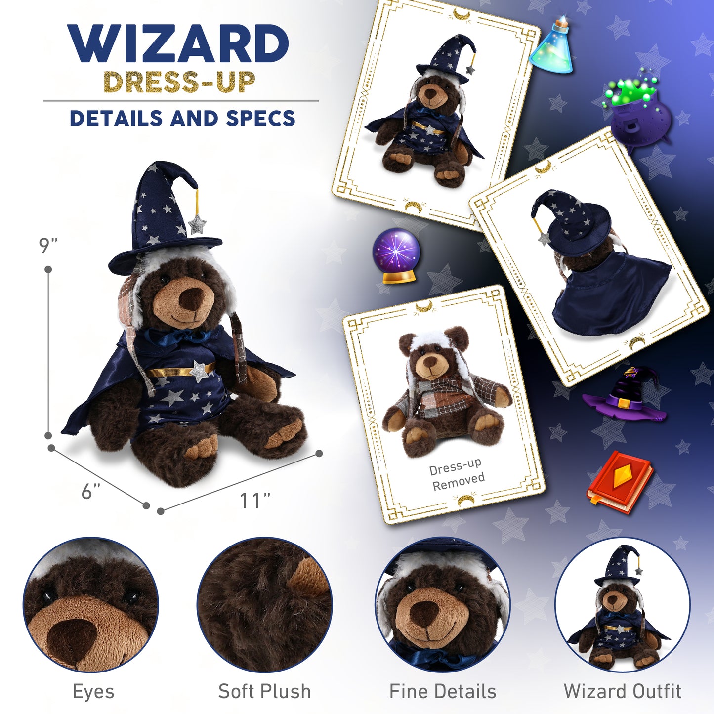 SUPER SOFT PLUSH WITH CLOTHES  - BROWN BEAR WIZARD