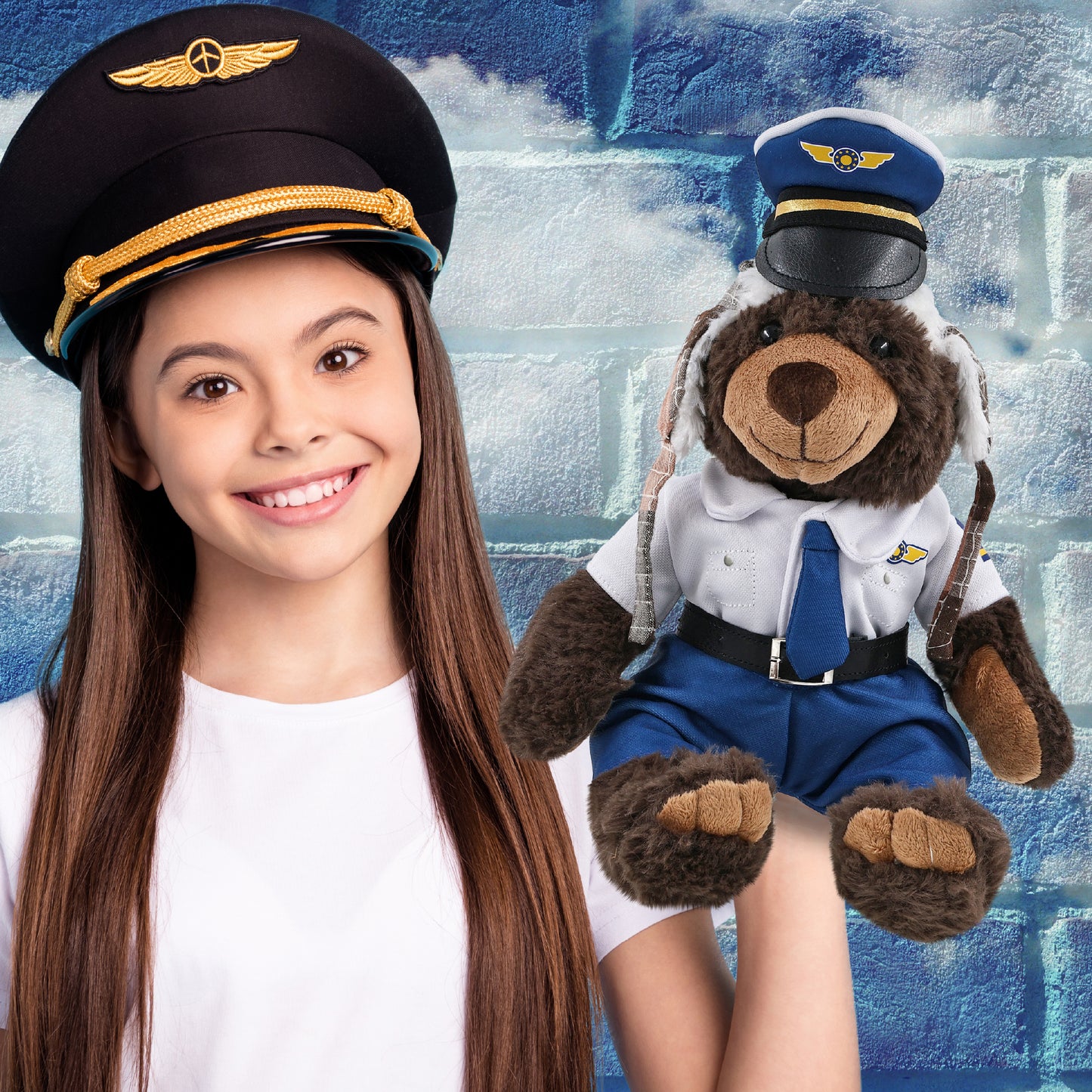 SUPER SOFT PLUSH WITH CLOTHES  - BROWN BEAR PILOT DRESS UP