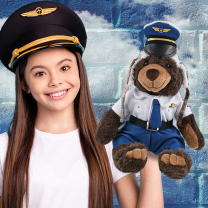 SUPER SOFT PLUSH WITH CLOTHES  - BROWN BEAR PILOT DRESS UP