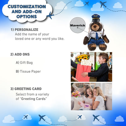 SUPER SOFT PLUSH WITH CLOTHES  - BROWN BEAR PILOT DRESS UP