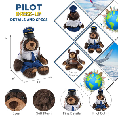 SUPER SOFT PLUSH WITH CLOTHES  - BROWN BEAR PILOT DRESS UP