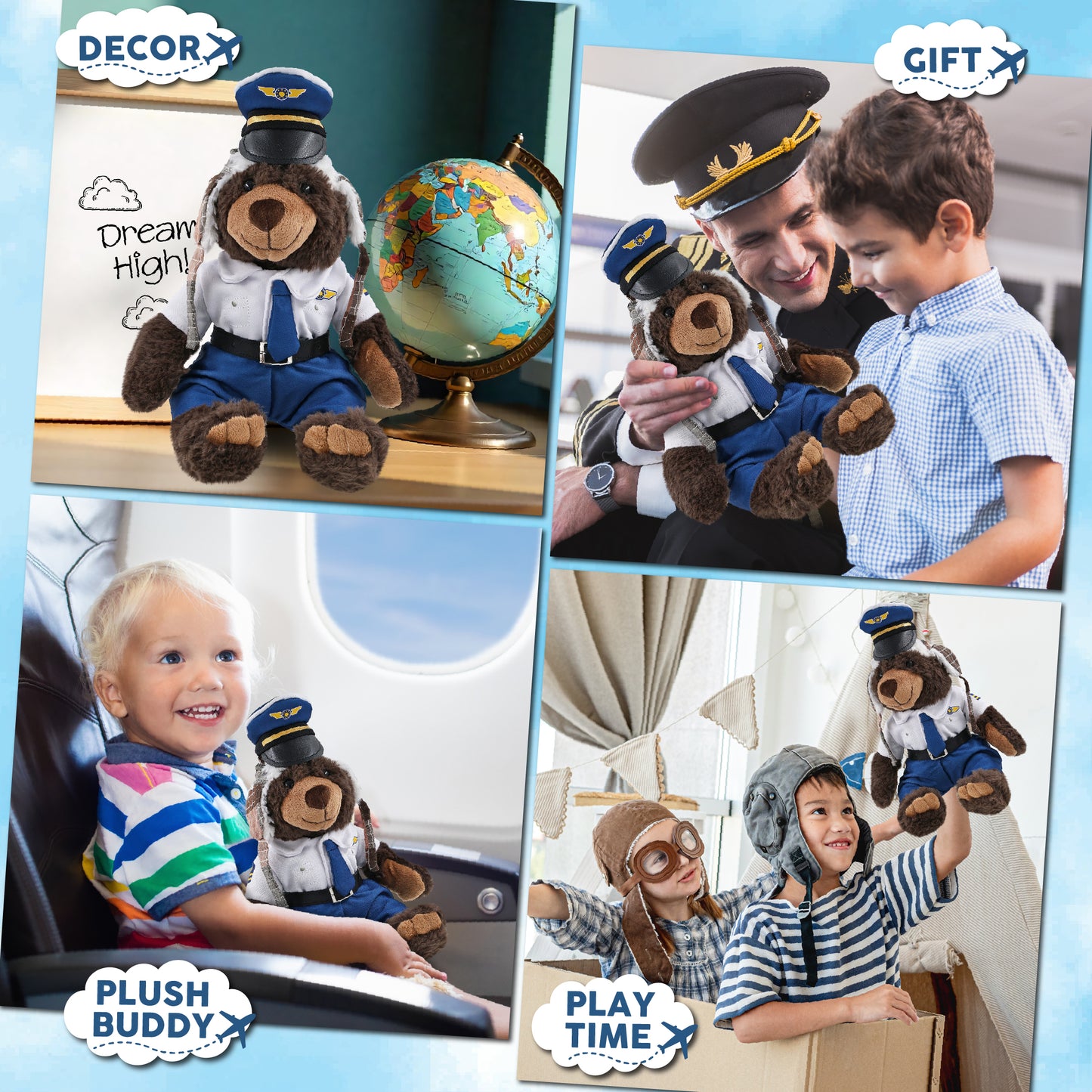 SUPER SOFT PLUSH WITH CLOTHES  - BROWN BEAR PILOT DRESS UP