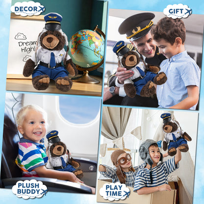 SUPER SOFT PLUSH WITH CLOTHES  - BROWN BEAR PILOT DRESS UP