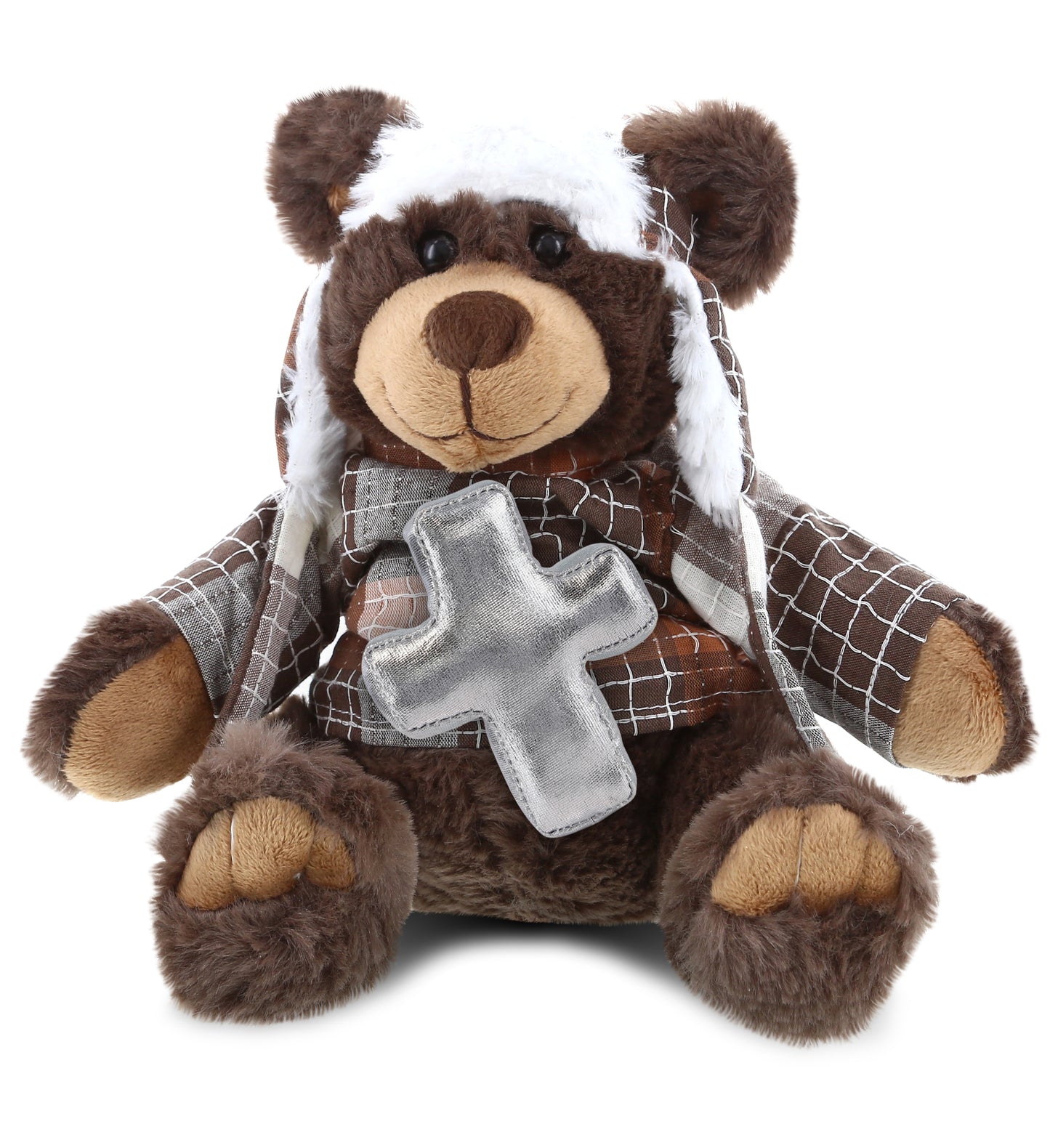 PLUSH CROSS - SUPER SOFT PLUSH WITH CLOTHES  - BROWN BEAR
