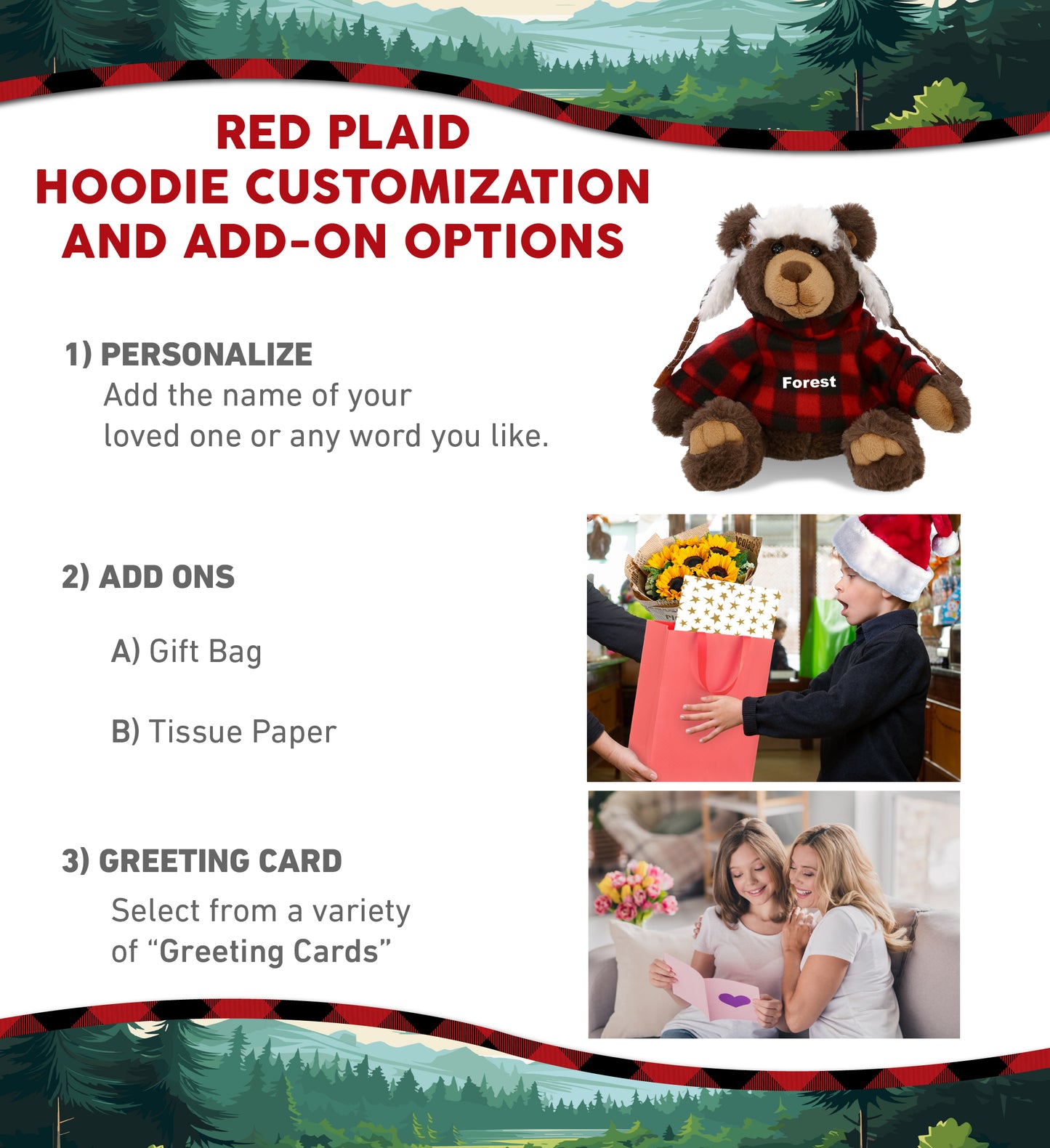 SUPER SOFT PLUSH WITH CLOTHES  - BROWN BEAR WITH RED PLAID HOODIE