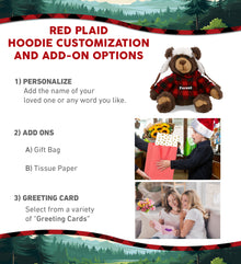 SUPER SOFT PLUSH WITH CLOTHES  - BROWN BEAR WITH RED PLAID HOODIE