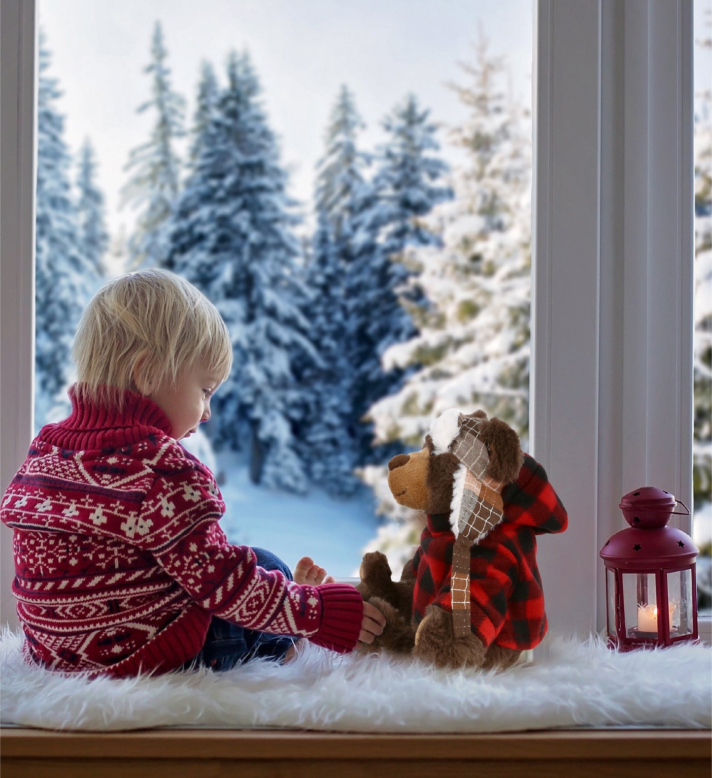 SUPER SOFT PLUSH WITH CLOTHES  - BROWN BEAR WITH RED PLAID HOODIE