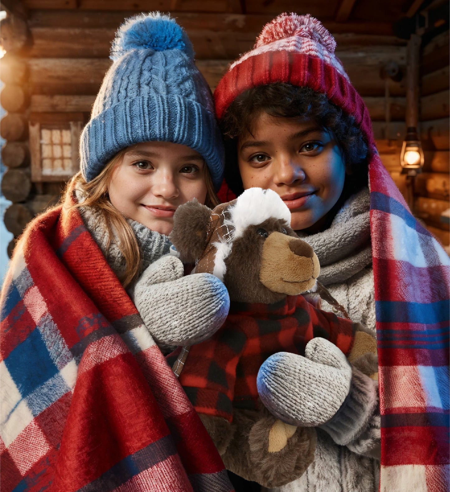 SUPER SOFT PLUSH WITH CLOTHES  - BROWN BEAR WITH RED PLAID HOODIE