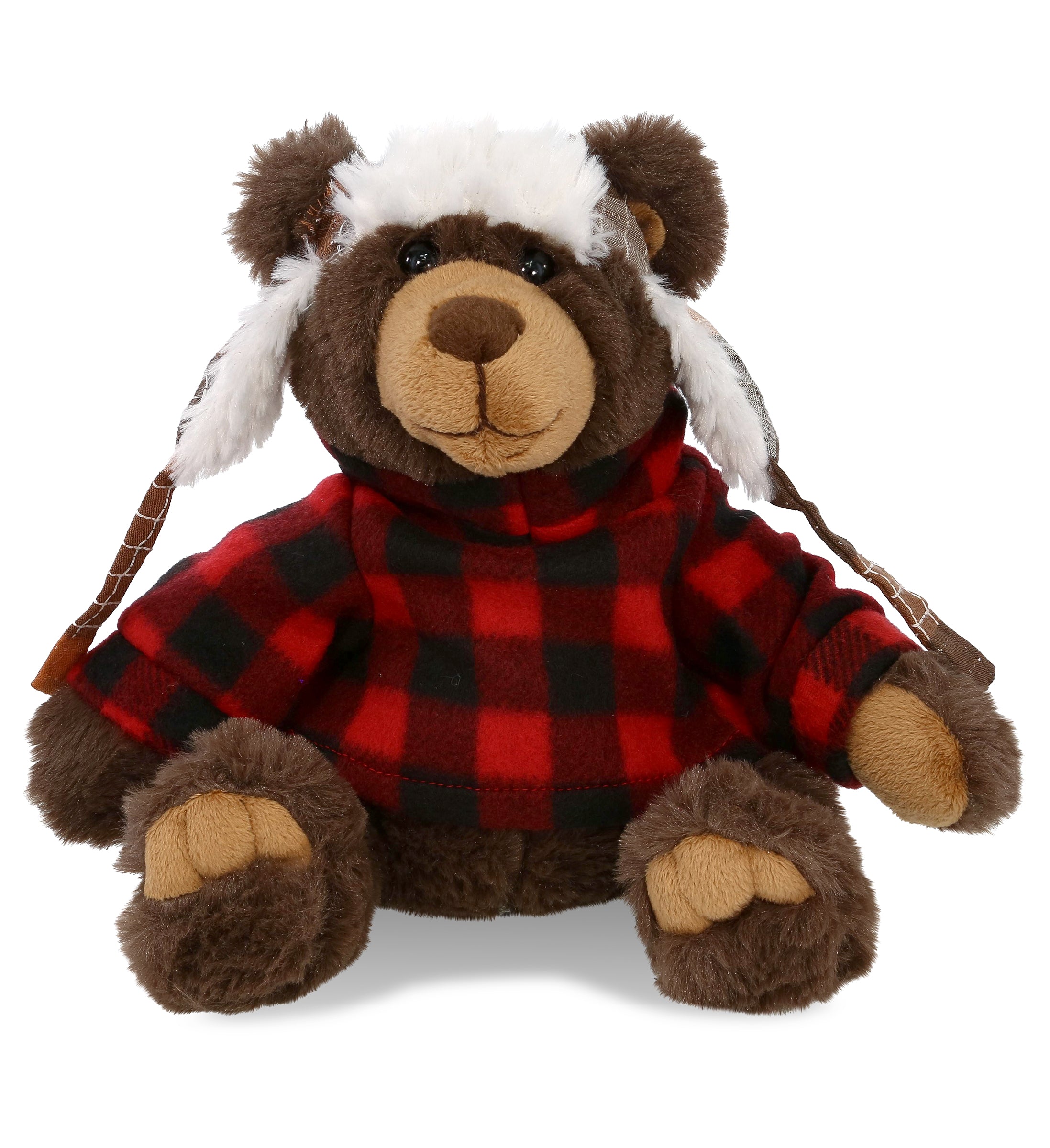 SUPER SOFT PLUSH WITH CLOTHES  - BROWN BEAR WITH RED PLAID HOODIE