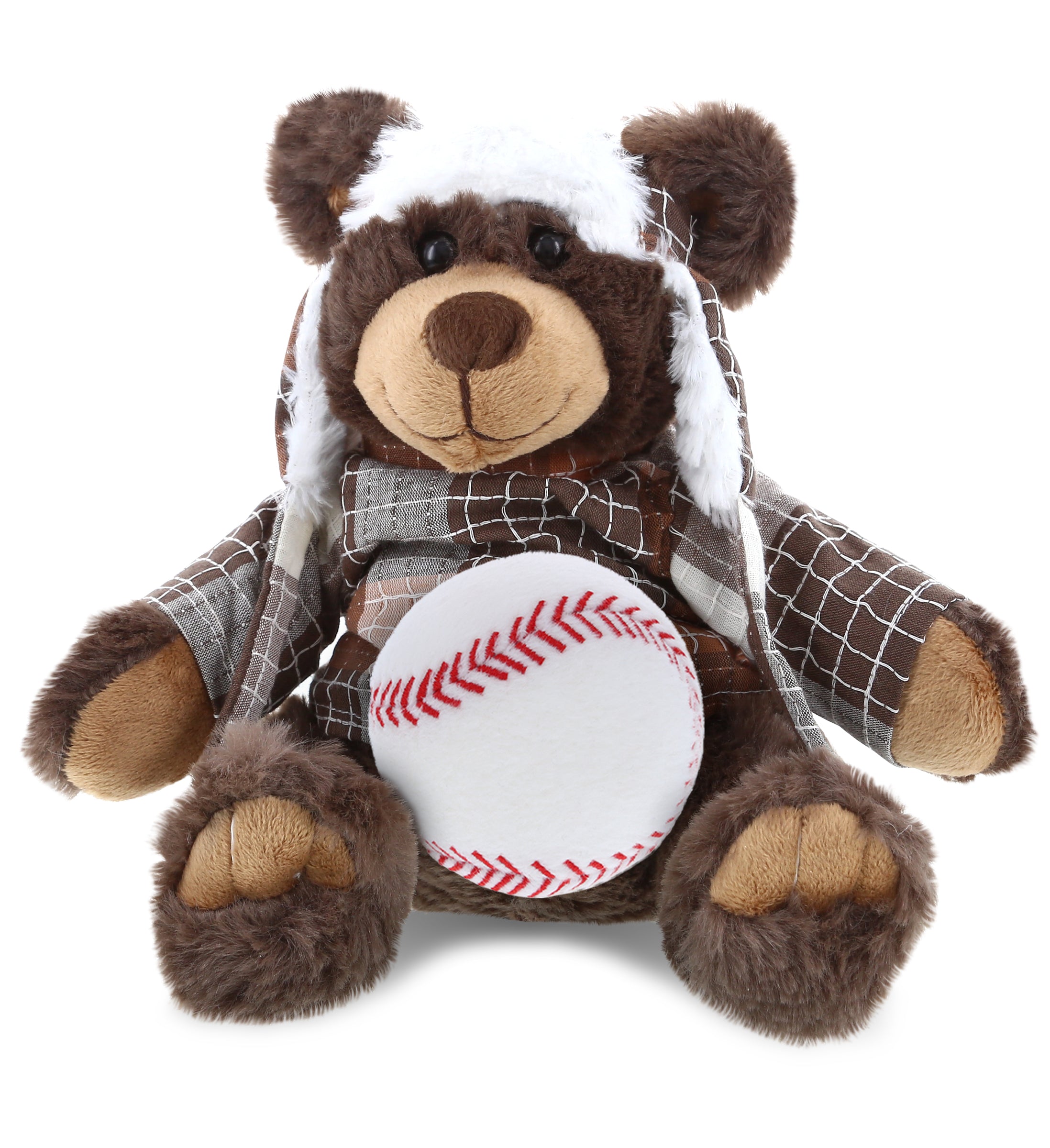 PLUSH BASEBALL - SUPER SOFT PLUSH WITH CLOTHES  - BROWN BEAR