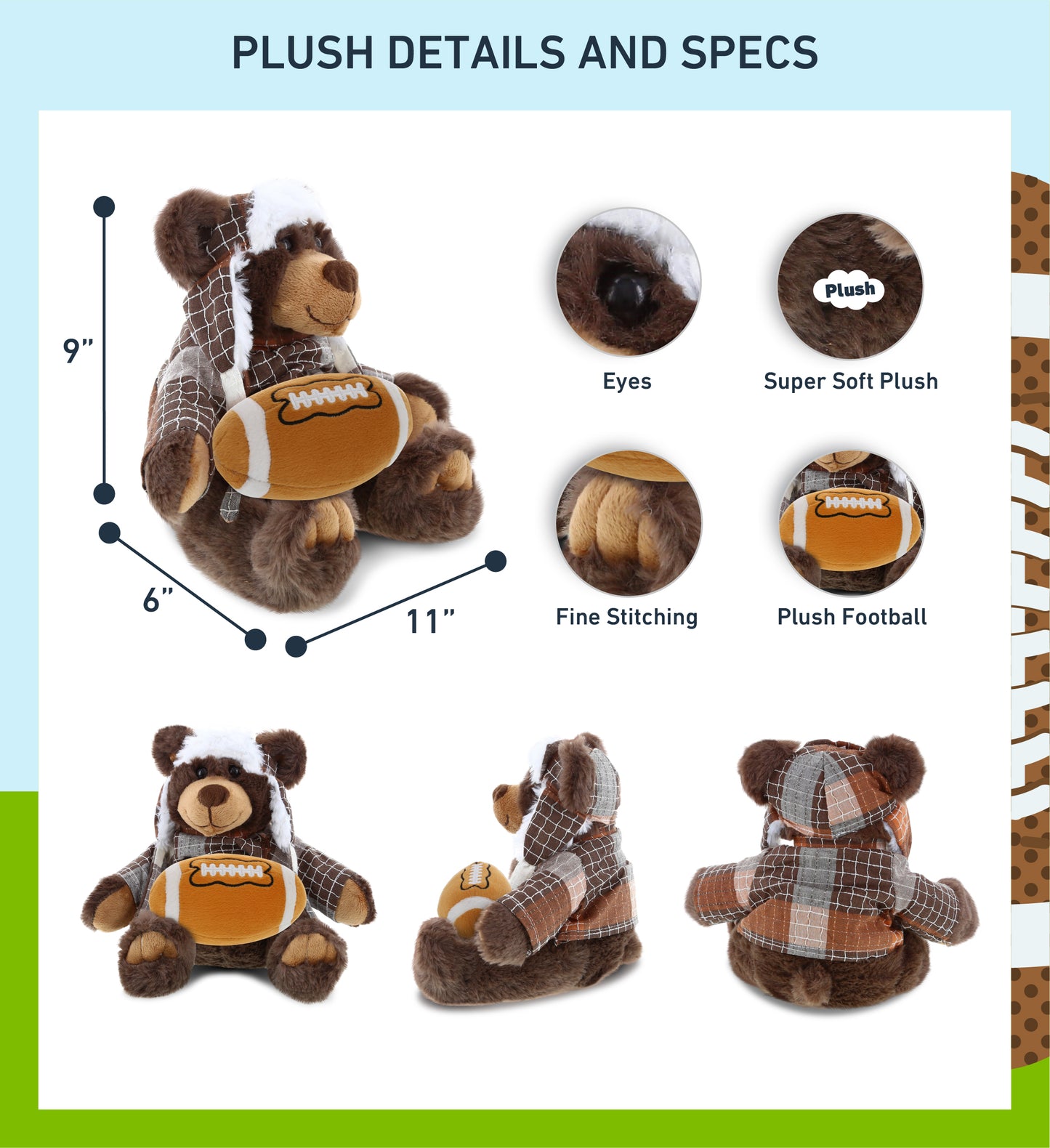SUPER SOFT PLUSH WITH CLOTHES - BROWN BEAR WITH FOOTBALL PLUSH