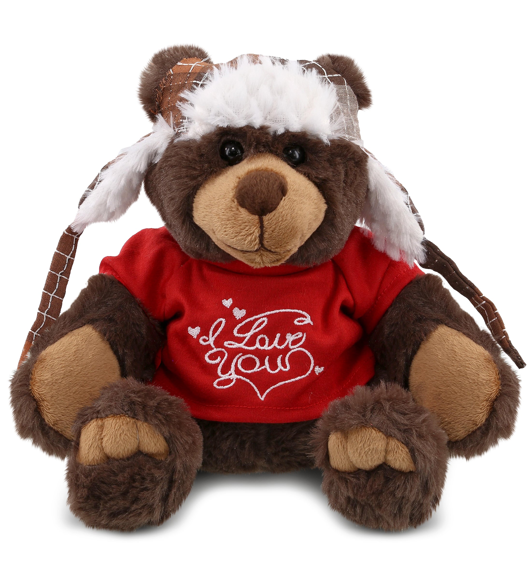 PLUSH I LOVE YOU RED SHIRT- SUPER SOFT PLUSH WITH CLOTHES  - BROWN BEAR