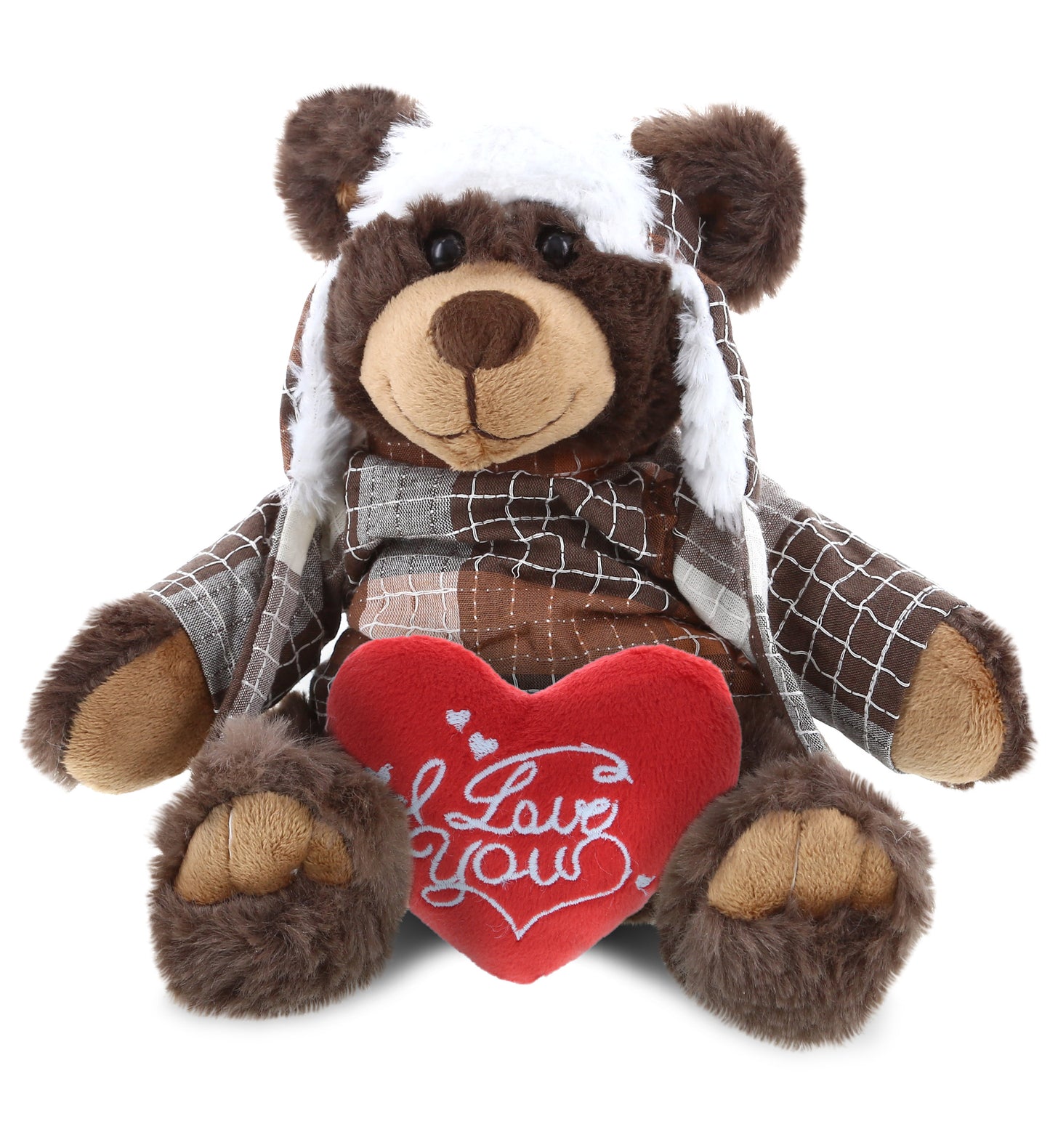 PLUSH I LOVE YOU RED HEART - SUPER SOFT PLUSH WITH CLOTHES  - BROWN BEAR