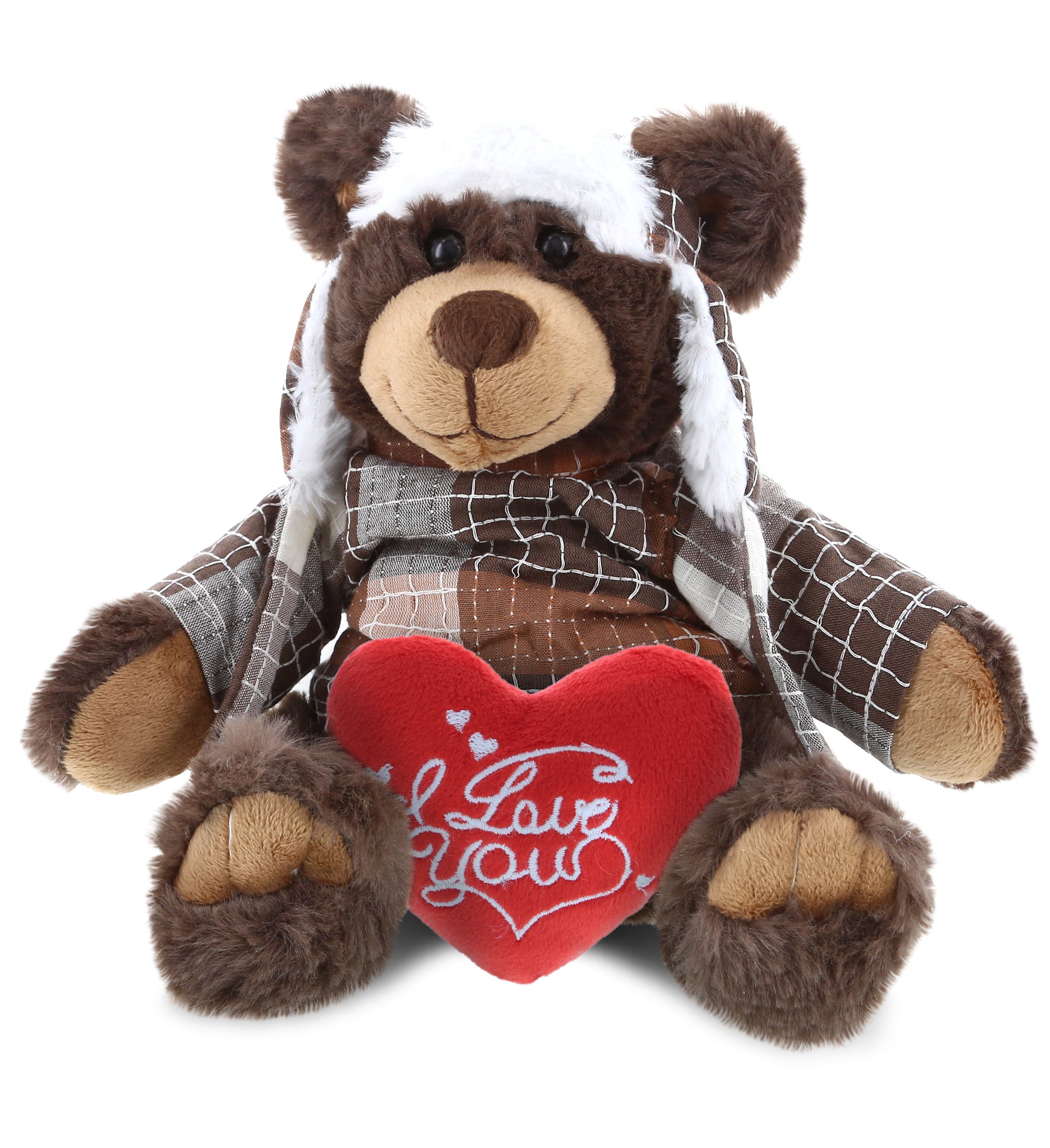 PLUSH I LOVE YOU RED HEART - SUPER SOFT PLUSH WITH CLOTHES  - BROWN BEAR