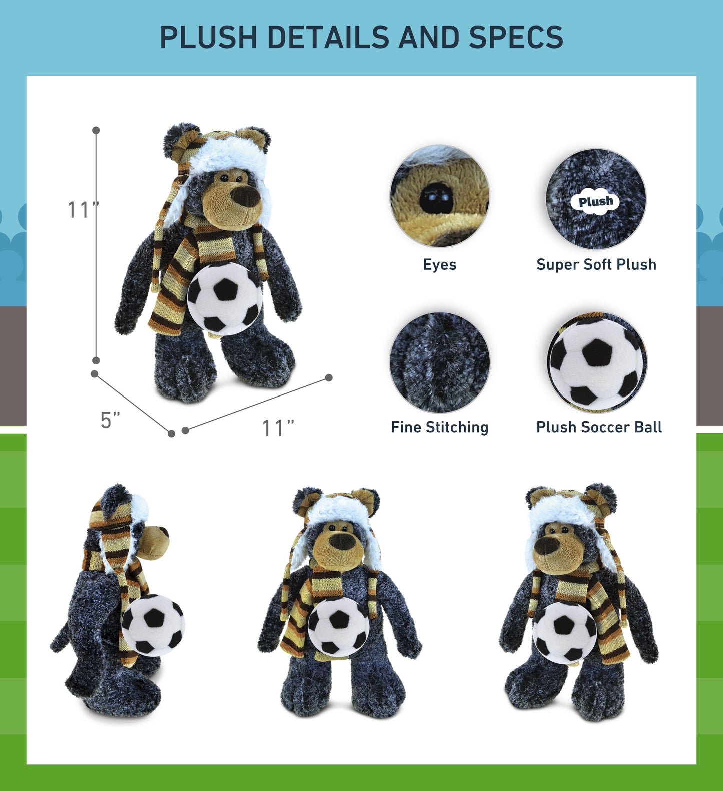 SUPER SOFT PLUSH WITH CLOTHES - STANDING BLACK BEAR WITH SOCCER PLUSH