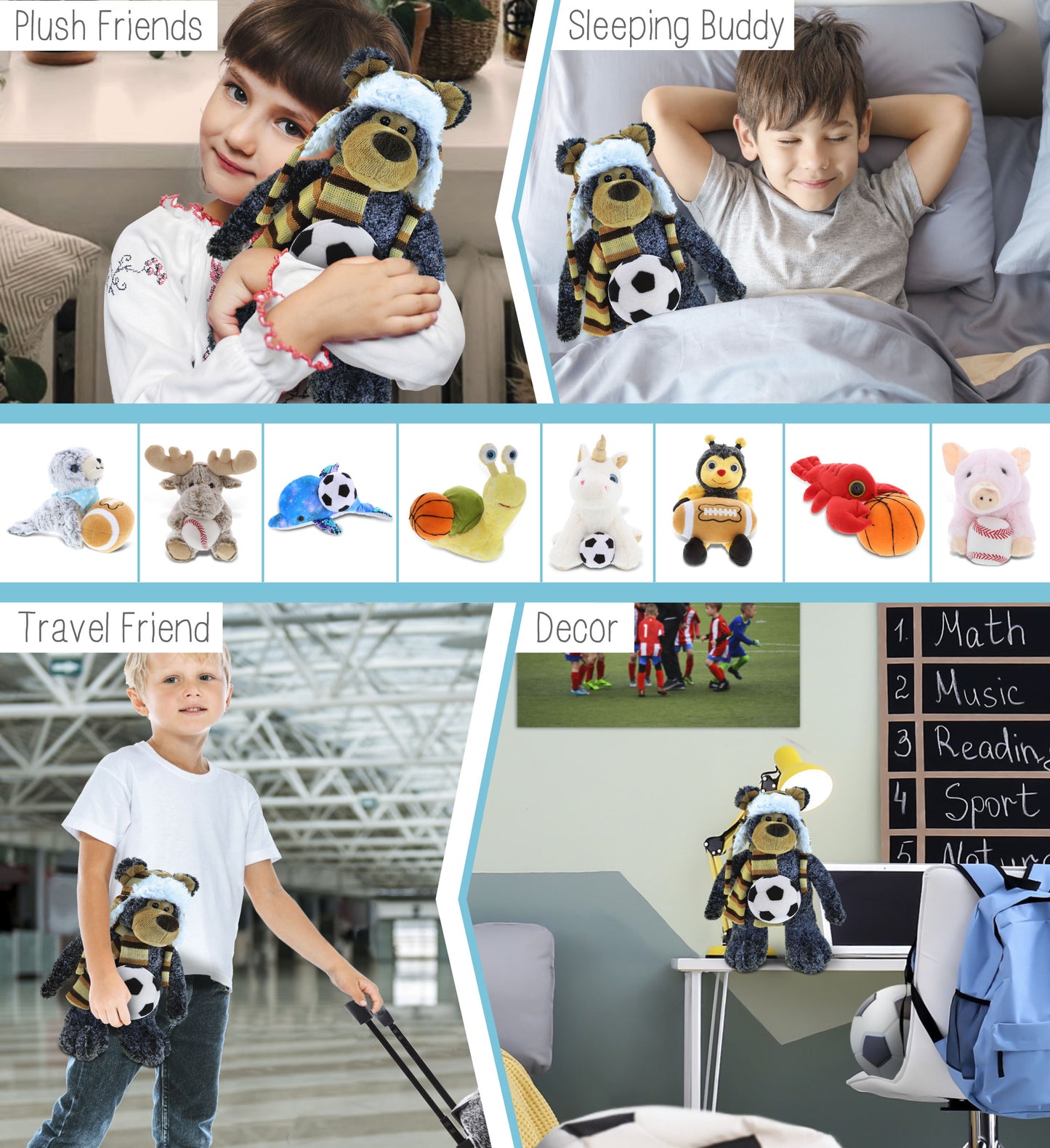 SUPER SOFT PLUSH WITH CLOTHES - STANDING BLACK BEAR WITH SOCCER PLUSH