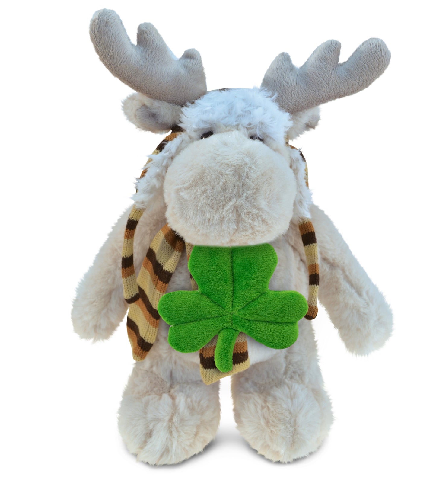 DolliBu Standing Moose Stuffed Animal with Green Plush Shamrock - 11 Inches