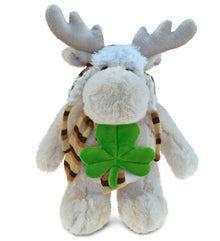 DolliBu Standing Moose Stuffed Animal with Green Plush Shamrock - 11 Inches
