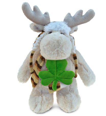 DolliBu Standing Moose Stuffed Animal with Green Plush Shamrock - 11 Inches