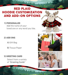 SUPER SOFT PLUSH WITH CLOTHES  - STANDING MOOSE WITH RED PLAID HOODIE