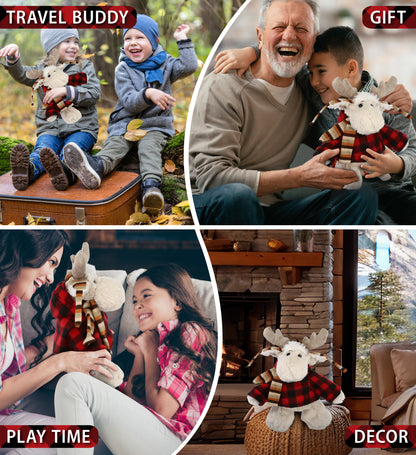 SUPER SOFT PLUSH WITH CLOTHES  - STANDING MOOSE WITH RED PLAID HOODIE