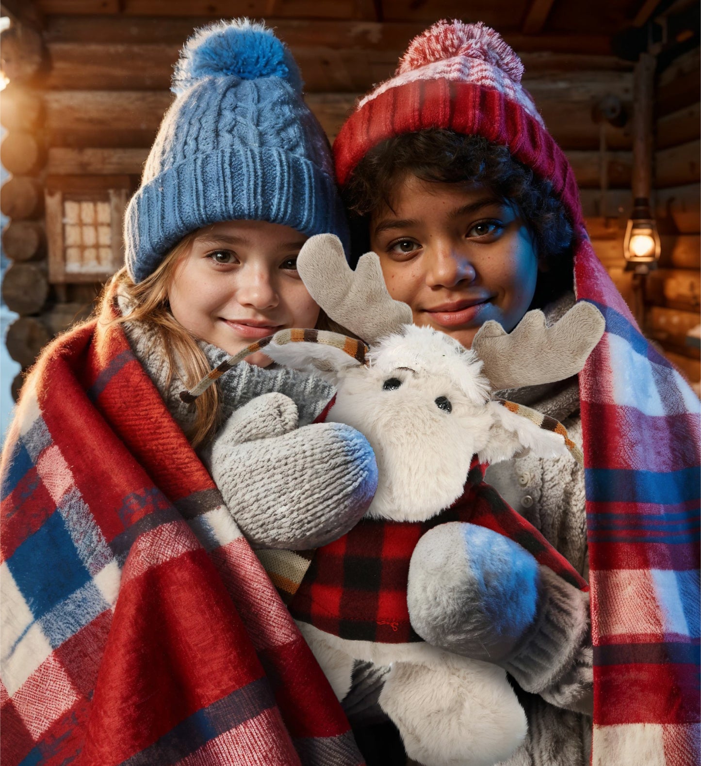 SUPER SOFT PLUSH WITH CLOTHES  - STANDING MOOSE WITH RED PLAID HOODIE