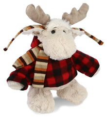 SUPER SOFT PLUSH WITH CLOTHES  - STANDING MOOSE WITH RED PLAID HOODIE