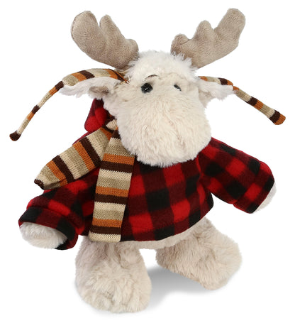 SUPER SOFT PLUSH WITH CLOTHES  - STANDING MOOSE WITH RED PLAID HOODIE