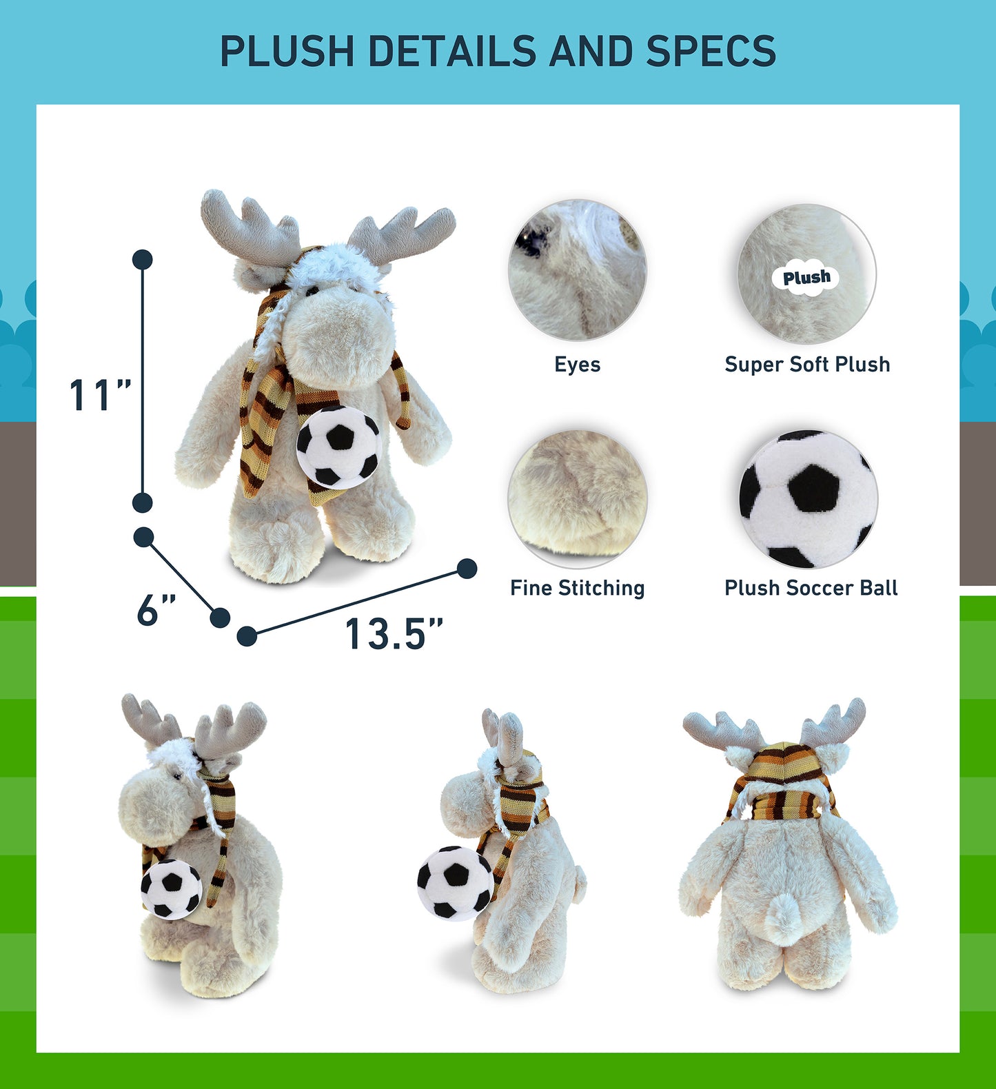 SUPER SOFT PLUSH WITH CLOTHES - STANDING MOOSE WITH SOCCER PLUSH