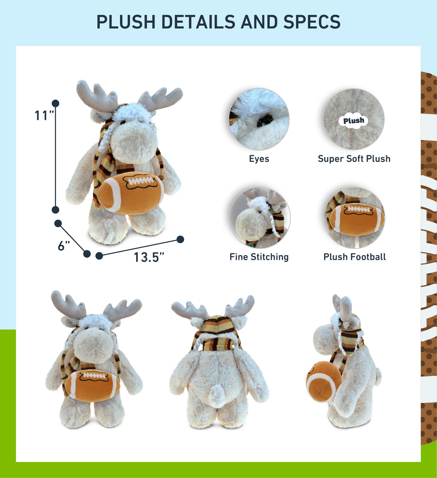 SUPER SOFT PLUSH WITH CLOTHES - STANDING MOOSE WITH FOOTBALL PLUSH