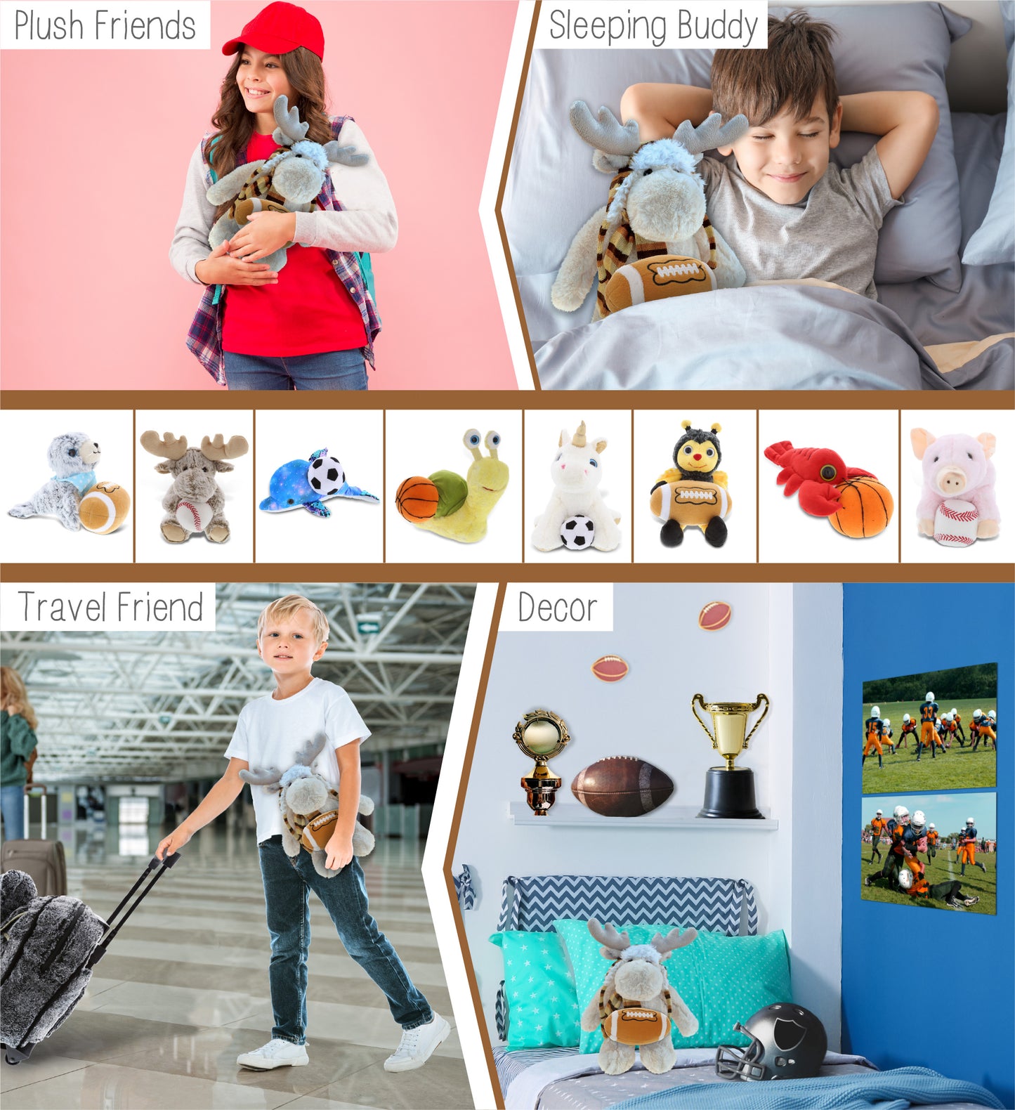 SUPER SOFT PLUSH WITH CLOTHES - STANDING MOOSE WITH FOOTBALL PLUSH