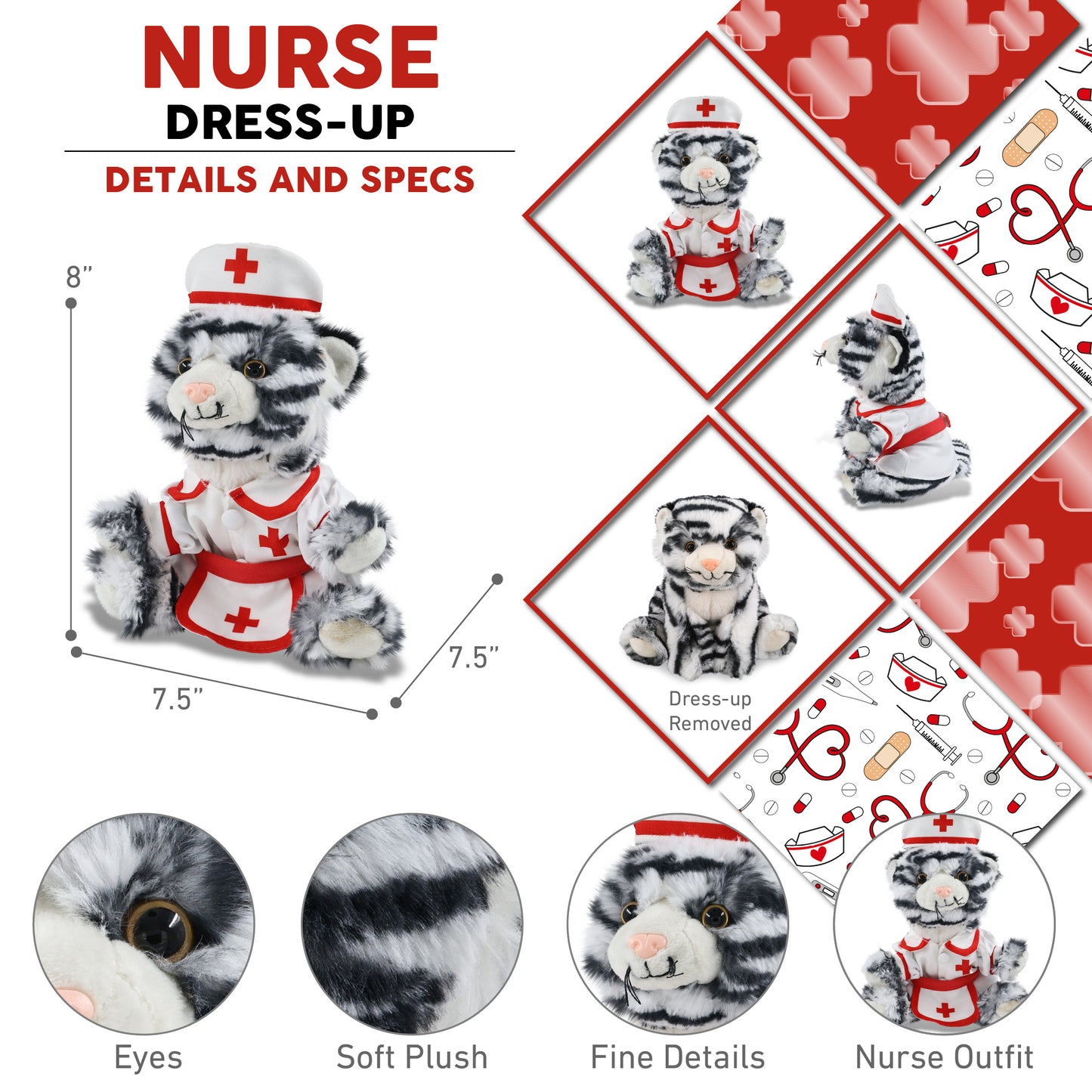 SUPER-SOFT PLUSH - SQUAT WHITE TIGER 8" NURSE