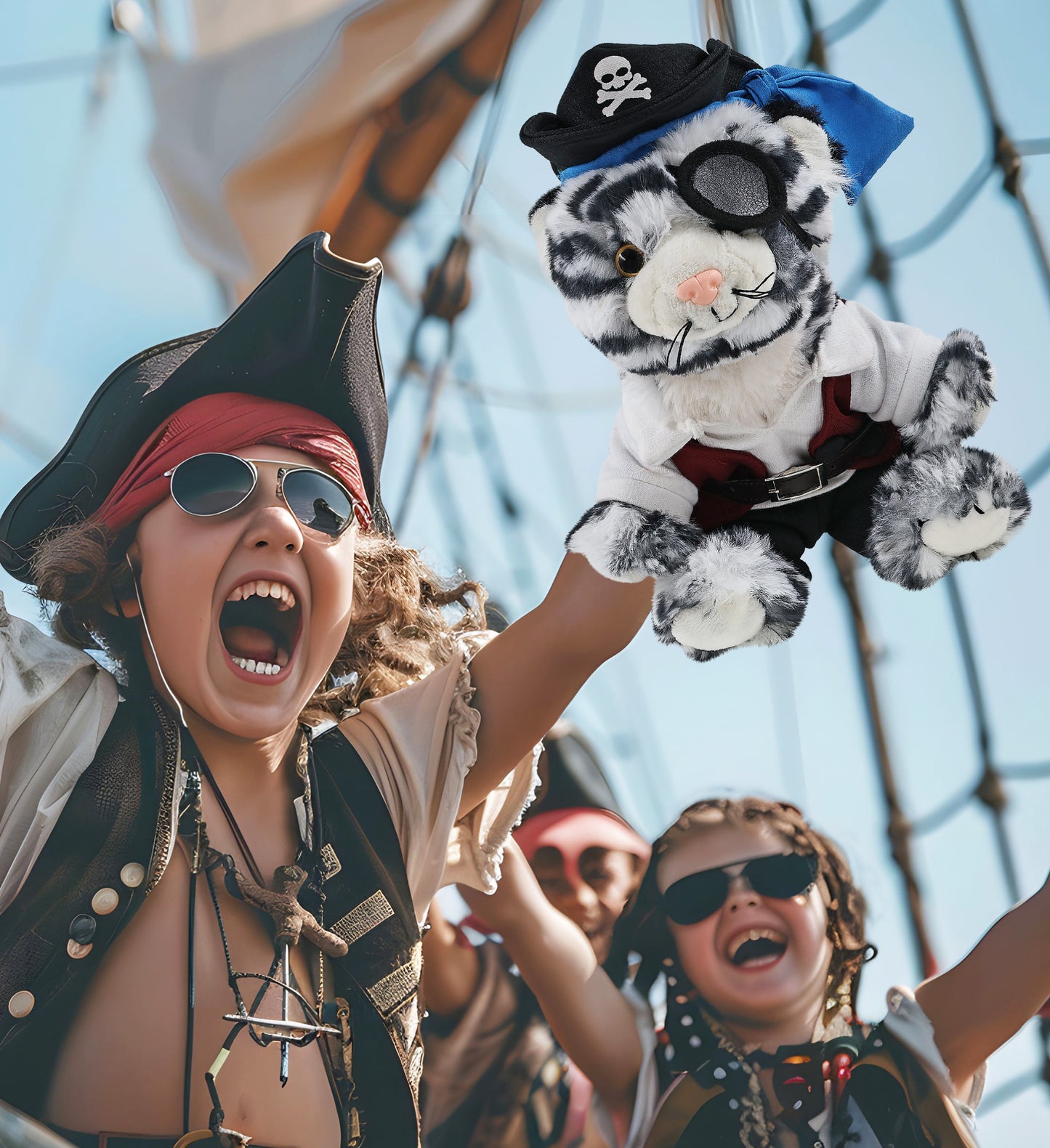 SUPER-SOFT PLUSH - SQUAT WHITE TIGER 8" PIRATE DRESS UP