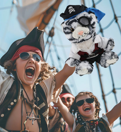 SUPER-SOFT PLUSH - SQUAT WHITE TIGER 8" PIRATE DRESS UP