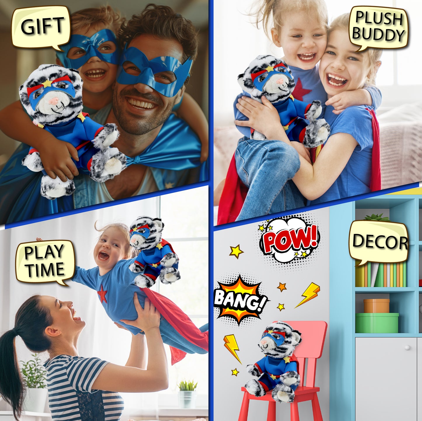 SUPER-SOFT PLUSH - SQUAT WHITE TIGER 8" SUPER HERO
