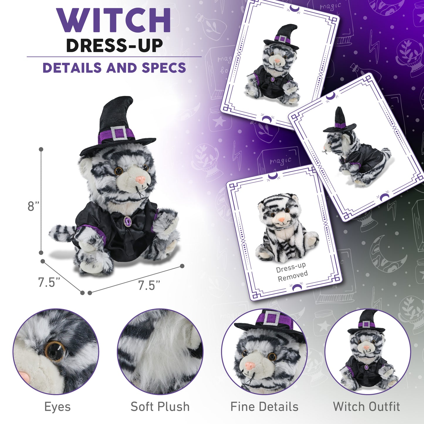 SUPER-SOFT PLUSH - SQUAT WHITE TIGER 8" WITCH DRESS UP
